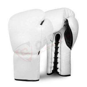 Gants de boxe en cuir de vachette blanc de haute qualité, lacés, avec impression de logo personnalisée, gants OEM - Product Image 1