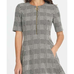 Abito da donna DKNY grigio comodo a trapezio, taglia 6, in maglia testurizzata con cerniera - Product Image 2