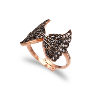 Bague en argent sterling 925 réglable, artisanale, tendance, motif aile de fée en zircon noir, vente en gros turque - Product Image 3