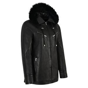 Mesdames Nouvelle veste en cuir au genou avec capuche détachable en fausse fourrure Doublure matelassée et respirante en nylon pour la saison d'hiver - Product Image 2