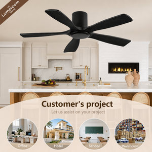 60 Inch Black Ceiling Fan Without <b>Light</b>, 5 Solid Wood Blades, Flush Mount Design, Reversible DC Motor for Bedroom - Product Image 3