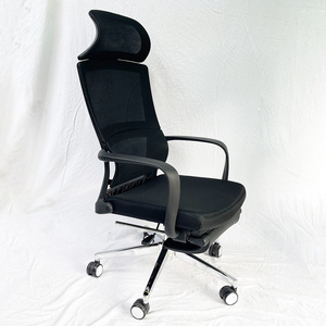 MF742 Contemporary Reclining Office Chair Headrest <b>Footrest</b> Lift Style <b>Adjustable</b> Height Chrome Metal Fabric for Bedroom Use - Product Image 2
