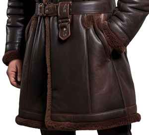 Trench Leather <b>Coat</b> Men Genuine High Quality S Fur <b>Lined</b> Mid Length Uniform Style Long <b>Coat</b> for Mens - Product Image 3