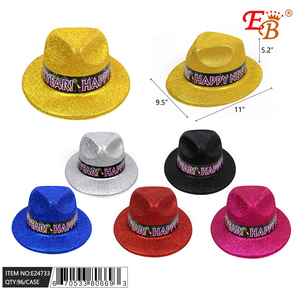 Nouvel An Fedora Glitter Top Hat 96PC/CS Polyester uni et imprimé et feutre avec ruban pour les affaires de pêche de fête d'été - Product Image 1