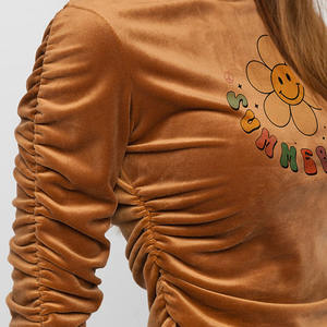 Lady Velour Jogging Track Suit Sets OEM ODM Cotton Sweatsuit Embroidered Hoodie Jogger Solid Pattern Decorative Cuffs for <b>Women</b> - Product Image 4