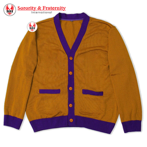 Cardigan décontracté à col en V Omega pour sororité, avec lettres brodées personnalisées, en tricot, à neuf boutons, par le fabricant Divine - Product Image 4