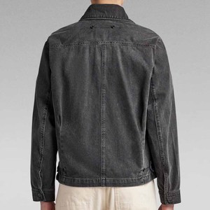 เสื้อแจ็กเก็ตผ้ายีนส์สีดำมีกระดุมด้านหน้ามีซิปกระเป๋าด้านข้างมีฝาปิดแบบลำลองมีสไตล์วินเทจสวมใส่สบายสำหรับผู้ชาย - Product Image 6