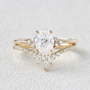 D Color Diamond Vintage Style Round Brilliant Cut Seven Stone 14K Solid <b>Gold</b> Wedding <b>Ring</b> <b>Set</b> for Brides-to-Be Party Anniversary - Product Image 3
