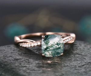 Natural <b>Moss</b> <b>Agate</b> Stone Unique Design 925 Sterling Silver Women Wedding Band Engagement <b>Ring</b> Fine Jewelry - Product Image 2