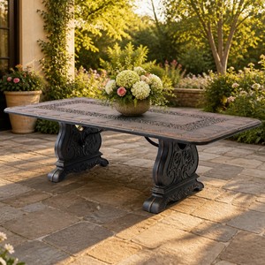 Tavolo da Pranzo Quadrato in Alluminio Pressofuso Durevole con Gambe in <span class=keywords><strong>Ferro</strong></span> <span class=keywords><strong>Battuto</strong></span>, Stile Europeo, Arredamento da Esterno per Giardino - Product Image 2