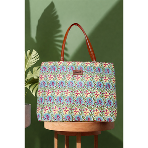 Sac fourre-tout en toile brodée bleu Galway pour femmes - Product Image 1