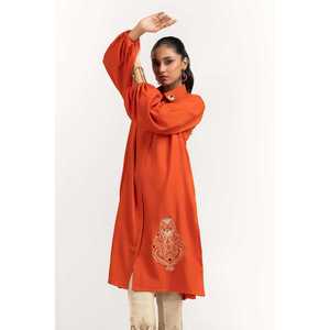 เสื้อเชิ้ตผู้หญิงผ้าจอร์เจียต์ย้อมสีส้มปักลายทรงหลวม ไซส์ XL ถึง 4XL สไตล์ตะวันตก สำหรับฤดูใบไม้ผลิและฤดูใบไม้ร่วง ความยาวสั้น ตกแต่งด้วยลูกไม้ - Product Image 4