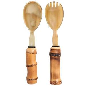 Serveur à salade en corne naturelle Vaisselle Beaux ustensiles de cuisine Serveurs à salade Couverts de service à salade en corne faits à la main Cuillères Fourchettes - Product Image 4