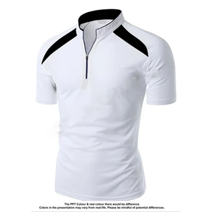 Camiseta ligera de entrenamiento de algodón orgánico 100% para hombre, camiseta de entrenamiento de gimnasio de manga corta con cuello con cremallera y diseño transpirable - Product Image 3
