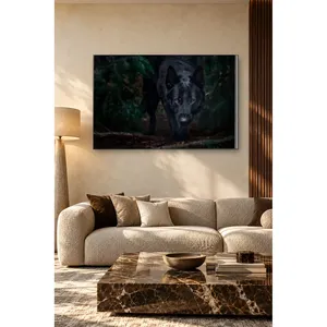 Fida Black Wolfdog sortant de la forêt sombre, impression sur toile - Product Image 3