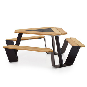 Luxury Outdoor Metal Solid Wood Dining <b>Table</b> Chair Set Modern Heavy Duty <b>Garden</b> Patio Furniture With Built In Parasol Hole - Product Image 4