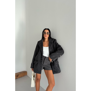 Veste en cachemire d'alpaga noir pour femme, style boyfriend - Product Image 3