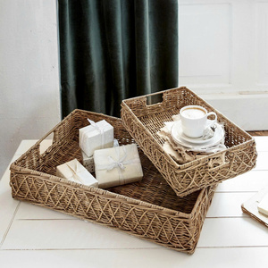 Ensemble de plateaux de service en rotin, plateau de rangement en osier fait à la main, design naturel durable, organisateur polyvalent pour la salle à manger et la table basse - Product Image 3