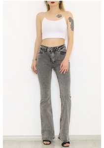 Vente en gros Jeans européens skinny gris taille haute décontractés pour femmes jambe large droite pantalon cargo en denim avec poches délavées streetwear - Product Image 6