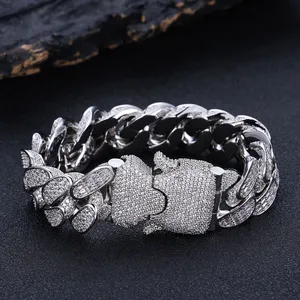 Premium European American Hip Hop <b>Men</b> <b>Bracelet</b> 18mm Three Row T-Square Zircon Cuban <b>Chain</b> Geometric Trend - Product Image 1