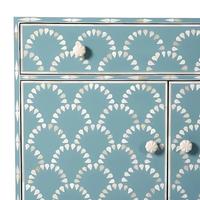 Collection Sultans : Commode à 5 tiroirs opulente bleu et blanc avec incrustations en os, finitions écologiques et sécurisées pour les enfants, artisanat de mode indien pour la maison et l'école