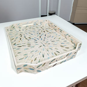 Bandeja con incrustaciones de nácar de Vietnam, bandeja de servicio ecológica decorativa de lujo hecha a mano para interiores de cafetería-SM2003 - Product Image 2