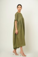 Robe midi en coton vert, style bohème simple, froncée, avec poches, grandes tailles, essentiels décontractés pour les vacances, confortable au quotidien