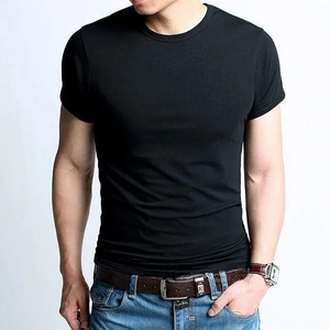 เสื้อยืดผู้ชายผ้าคอตตอนยืดเสื้อยืดลำลองสำหรับผู้ชายเสื้อผ้าแฟชั่นเสื้อซับในเสื้อสั้นคอกลม - Product Image 4