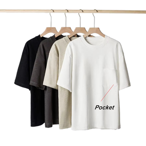 Camisetas formales de punto de algodón sólido para hombre, Camiseta básica Unisex con bolsillo, ropa de calle informal de gran tamaño, Camiseta con bolsillo, opción de logotipo personalizado - Product Image 5