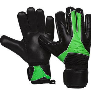 Gants de gardien de but de football noir et vert en cuir PU, doigts entièrement protégés, antidérapants, respirants, avec fermeture auto-agrippante réglable - Product Image 1