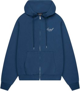 Sweat-shirt à capuche zippé pour homme Cu Men's, bleu marine, manches classiques, logo brodé sur le devant, couleur unie, respirant, en polaire lavée - Product Image 1
