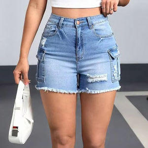 Short tendance simple et uni denim pour femmes pantalon court en jean slim pour dames vêtements décontractés shorts en jean élégants fabricant vente en gros - Product Image 1
