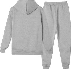 Ensemble sweat-shirt à capuche et pantalon de survêtement gris, couleur unie, tenue décontractée pour adultes, toutes saisons, jogging - Product Image 2