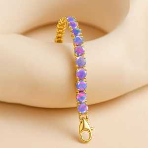 Bracelet de Tennis en Pierre Précieuse Ronde Opale de Feu en Argent 925, Bijoux de Pierre de Naissance d'Octobre pour Son Cadeau - Product Image 3