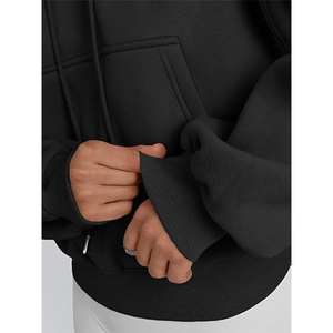 Sweat court pour femme avec garnitures côtelées sur la manchette col rabattu manches longues cordon pull à capuche haut court - Product Image 6