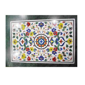 Tablero de Mesa Rectangular Hecho a Mano con Incrustaciones de Mármol Blanco Pietra Dura de la Mejor Calidad, para Mesas de Centro - Product Image 1