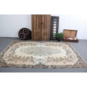 Tapis turc vintage, grand tapis de 6x9,2 pieds, tapis brun avec bordure blanche - Product Image 2