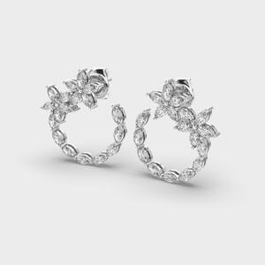 Boucles d'oreilles créoles personnalisées OEM, motif floral élégant, diamant taille marquise, en argent sterling 925 massif plaqué rhodium, cadeau de mariage, bijoux de fête - Product Image 3