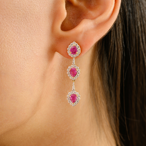 Nuevo diseño hecho a mano 14K oro amarillo sólido rubí Natural y pendientes colgantes de diamantes para Mujer Colección de joyería de boda - Product Image 2