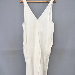 ชุดเดรสผ้าฝ้ายแท้สำหรับผู้หญิงชุดนอนแขนกุดเปิดจีบมีสายคล้องคอสำหรับฤดูร้อน - Product Image 1