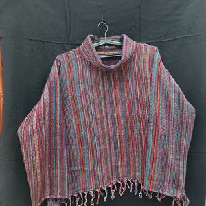 Casual Multicolore Chunky Knit Pull Poncho avec Broderie Frange Respirant Tissu de Laine Court Longueur Automne Hiver Porter - Product Image 1