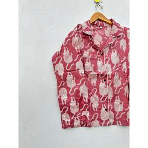 Conjunto de Pijama de Algodón para Novia, Estampado Floral Indio, Ligero, Ropa de Dormir para Mujer, Tejido Transpirable, con Botones, Estilo Casual - Product Image 4