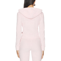 Ensemble de survêtement velours personnalisé pour femme, rose pâle, avec pantalon court et sweat à capuche zippé, poches au-dessus du genou, coupe droite, 2 pièces, sportif, hiver, ODM