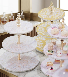 Support à gâteau d'anniversaire en résine colorée avec incrustation de nacre, présentoir à desserts à 3 niveaux, plateau à gâteau, accessoires de décoration de gâteaux - Product Image 1