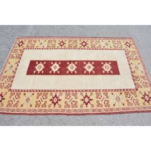 Vintage <b>Turkish</b> <b>Rug</b> 39 X 61 ft Beige and Red Patchwork Design Flat Weave Wool PP Material for Living Room Decorations - Product Image 3