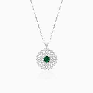 Colgante de plata de circón Esmeralda Sunshine, joyería de perlas chapadas en rodio de estilo religioso con patrón de flores para regalo - Product Image 1