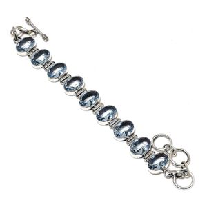 Aigue-marine Gemstone Bracelet en argent sterling 925 fait à la main Bracelet aigue-marine Cadeaux pour femmes Bracelet unisexe Bijoux - Product Image 4