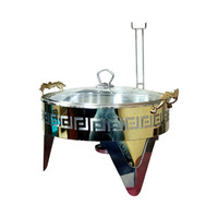 Réchaud de luxe en acier inoxydable avec couvercle en verre pour buffet, nourriture d'occasion, restaurant, hôtel, restauration, capacité de 5L, motif rond