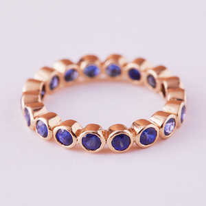 Anillo apilable de diseño Simple, joyería de piedras preciosas de zafiro azul de corte redondo Natural Real, anillos de dedo de media eternidad de oro amarillo de 18 quilates - Product Image 1