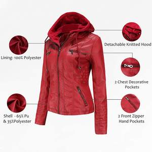 Veste en cuir pour femmes Nouvelle tendance Taille personnalisée Cuir véritable Personnaliser l'impression du logo Manches longues Fermeture éclair inférieure - Product Image 2